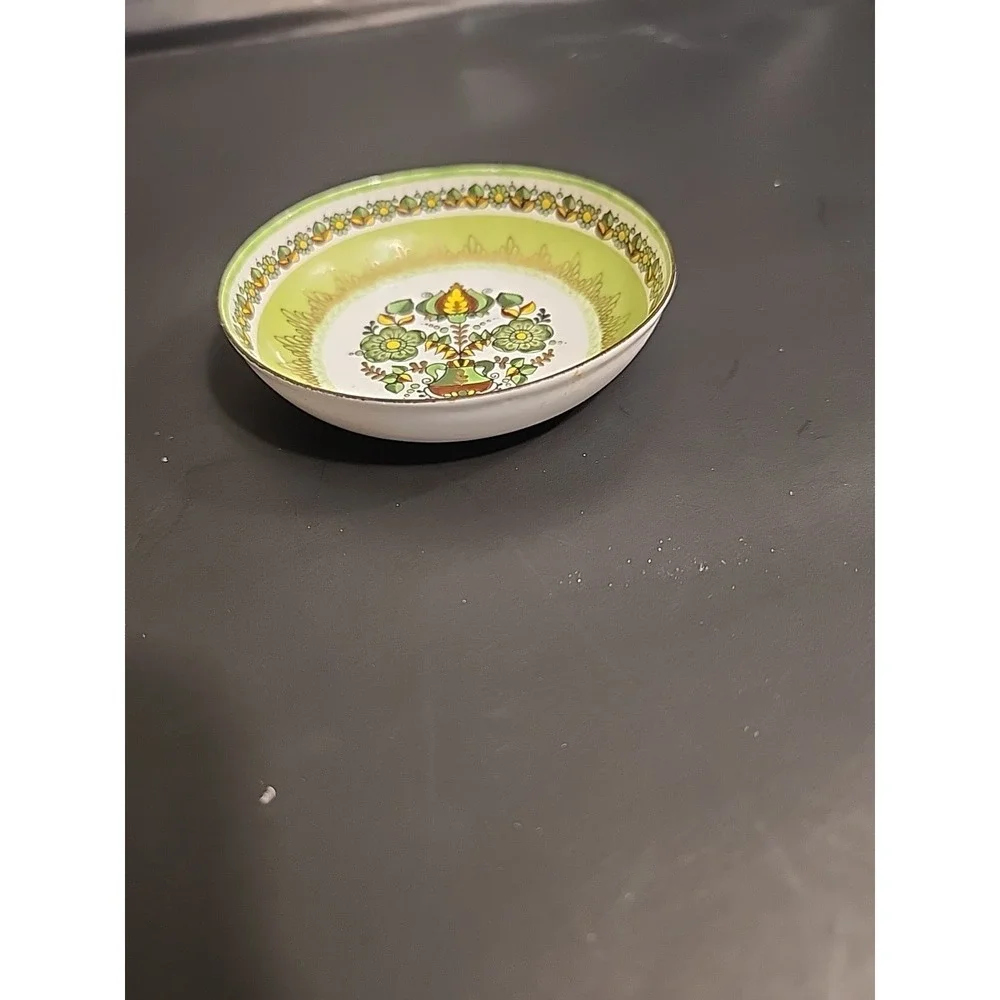 Steinbock-Email‎ Austria Handmade Green Gold Enamel Flowers Small bowl